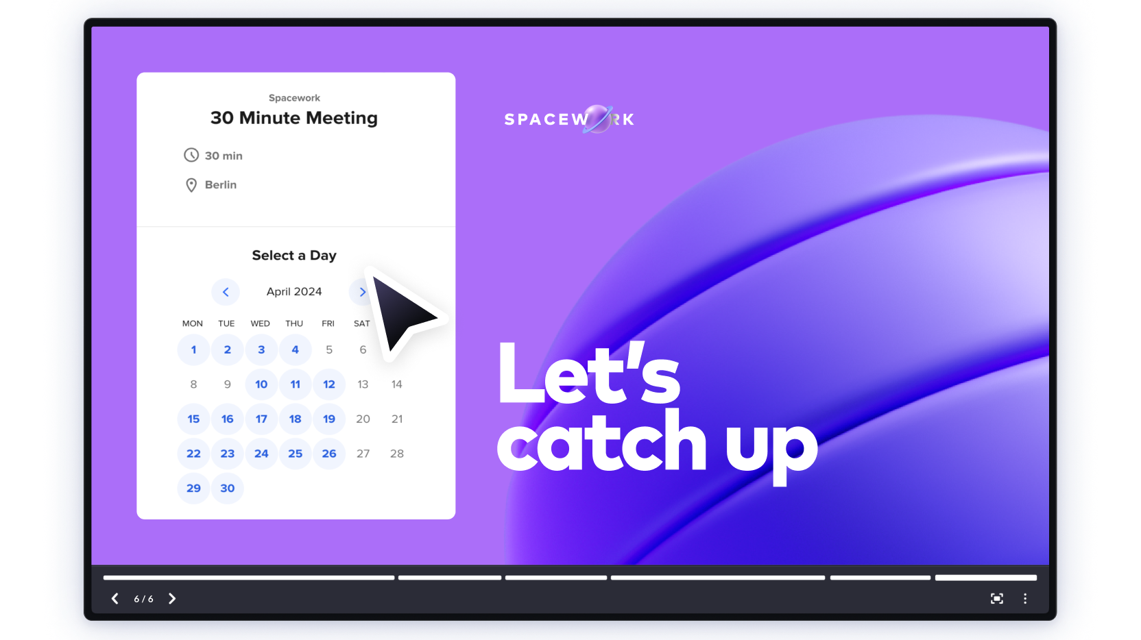 Calendly scheduling page embedded into a Pitch slide